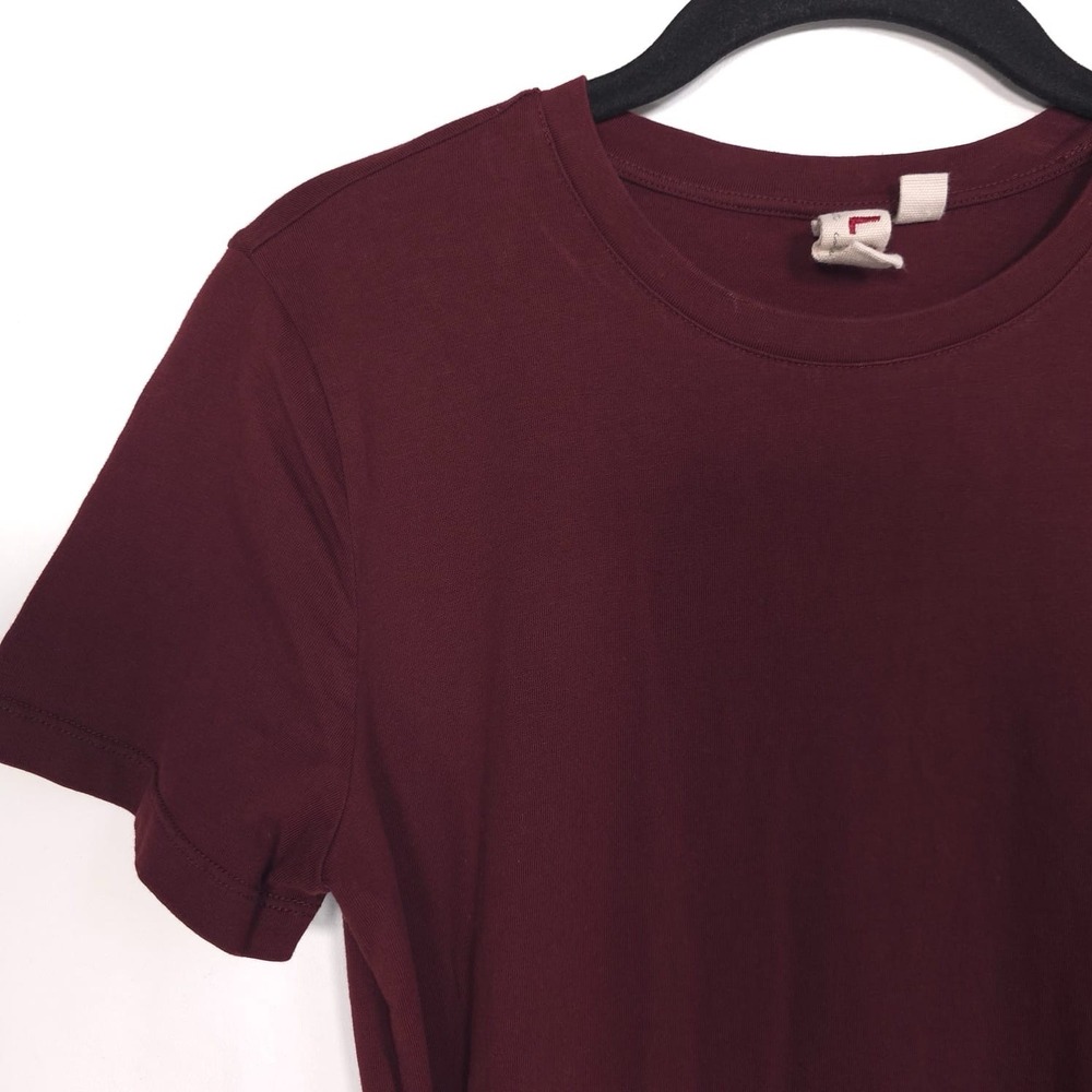 DOLAN Anthropologie Draped Mini Dress SMALL Tie Waist Cotton Burgundy T-Shirt - Picture 9 of 11